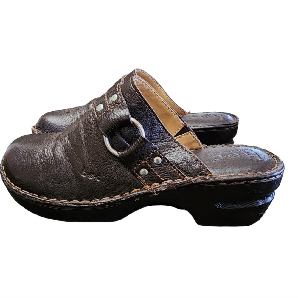 B.o.c Born Concept Brown Leather Slip On Clog Shoe Size 8